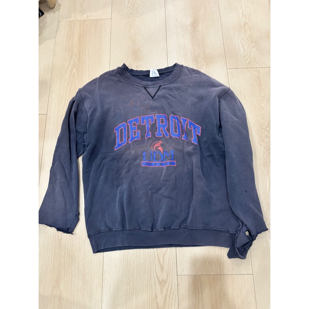 Vintage‎ Detroit UDM Sweatshirt Distressed Navy Blue Crewneck Mens Graphic